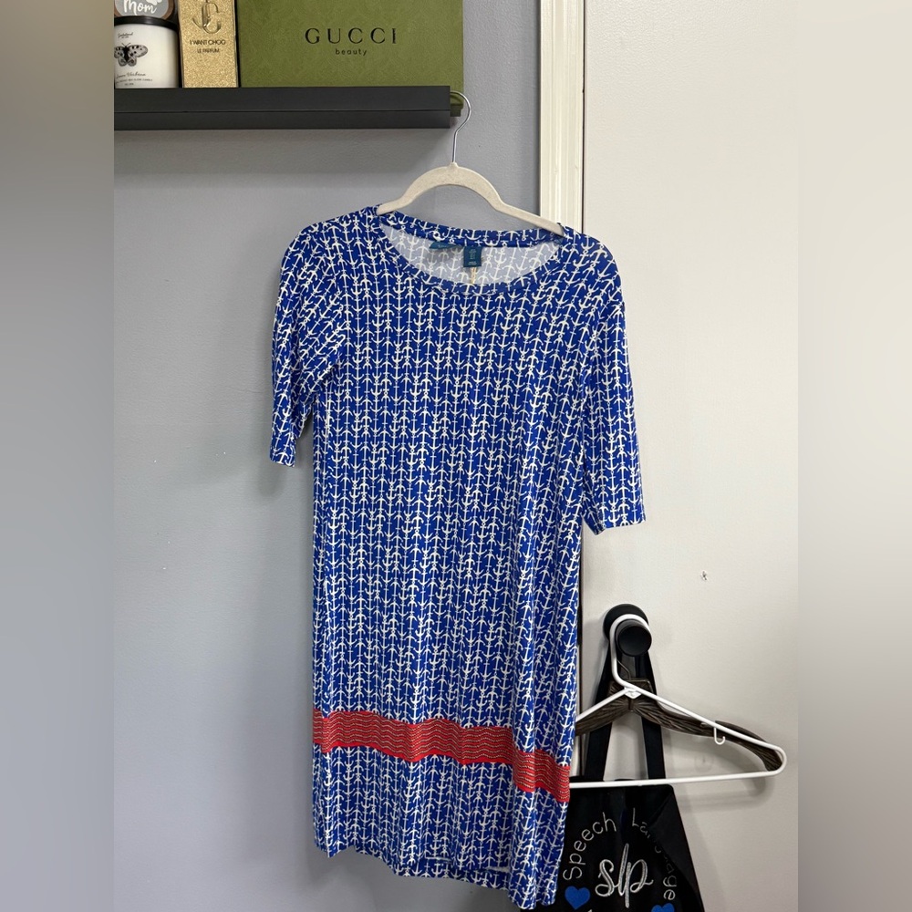 Nautical Anchor Print Dress - Blue & White